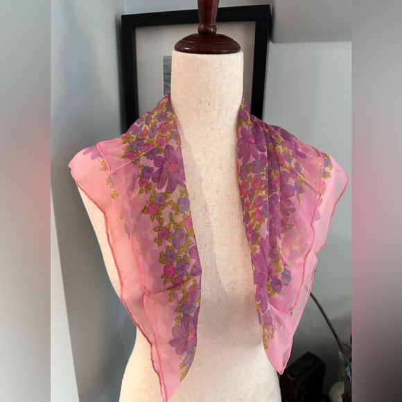 1960’s VINTAGE SCARF!! purple hippie flower motif - Picture 6 of 14